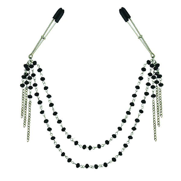 Sincerely Black Jeweled Double Chain Tweezer Clamps